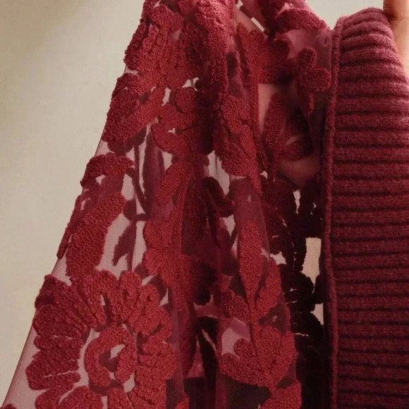 Burgundy Casual Women's Floral Pattern Round Neck Long Sleeve Knit Sweater - Picture 6 of 6